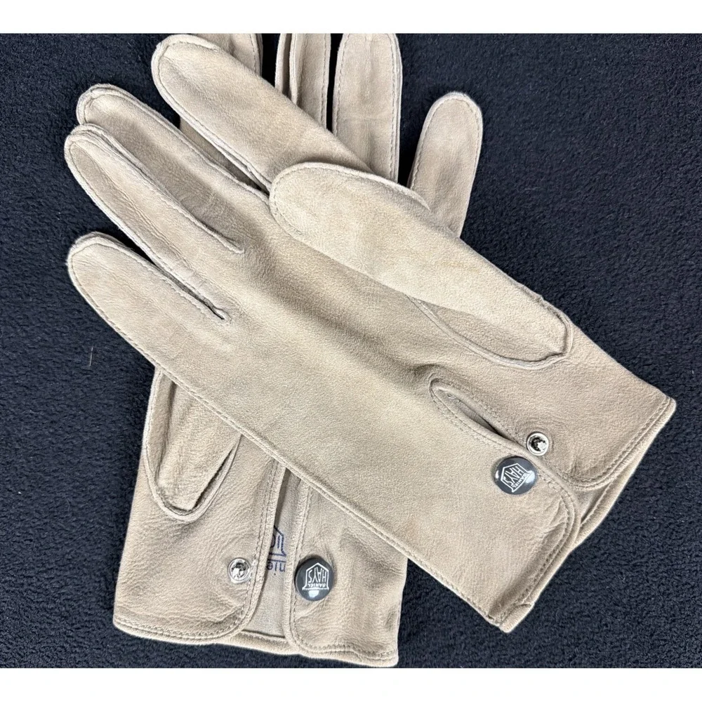 VTG 40's-50's Daniel Hays Leather Button Snap Silhouette Unlined Driving Gloves